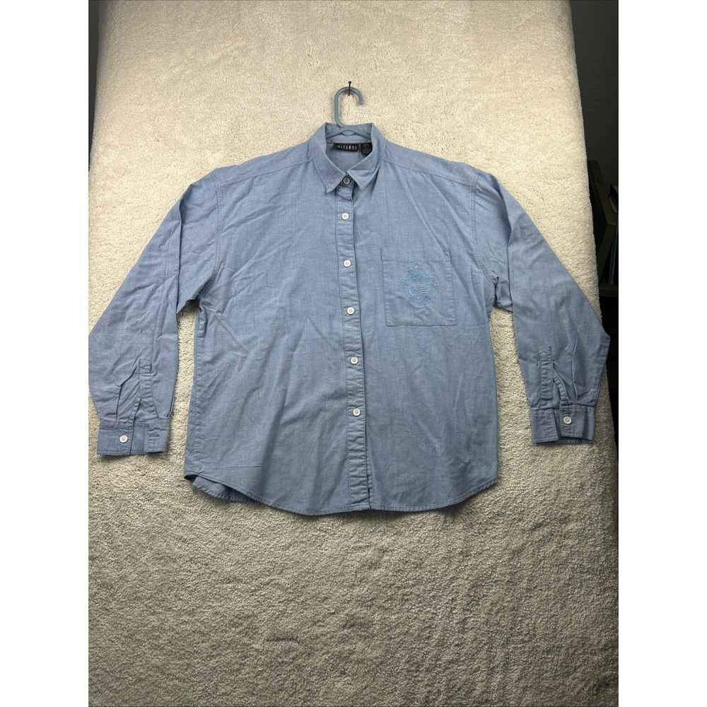 VINTAGE Gitano Shirt Womens Size Large Button Down Lt Blue Chambray Preppy